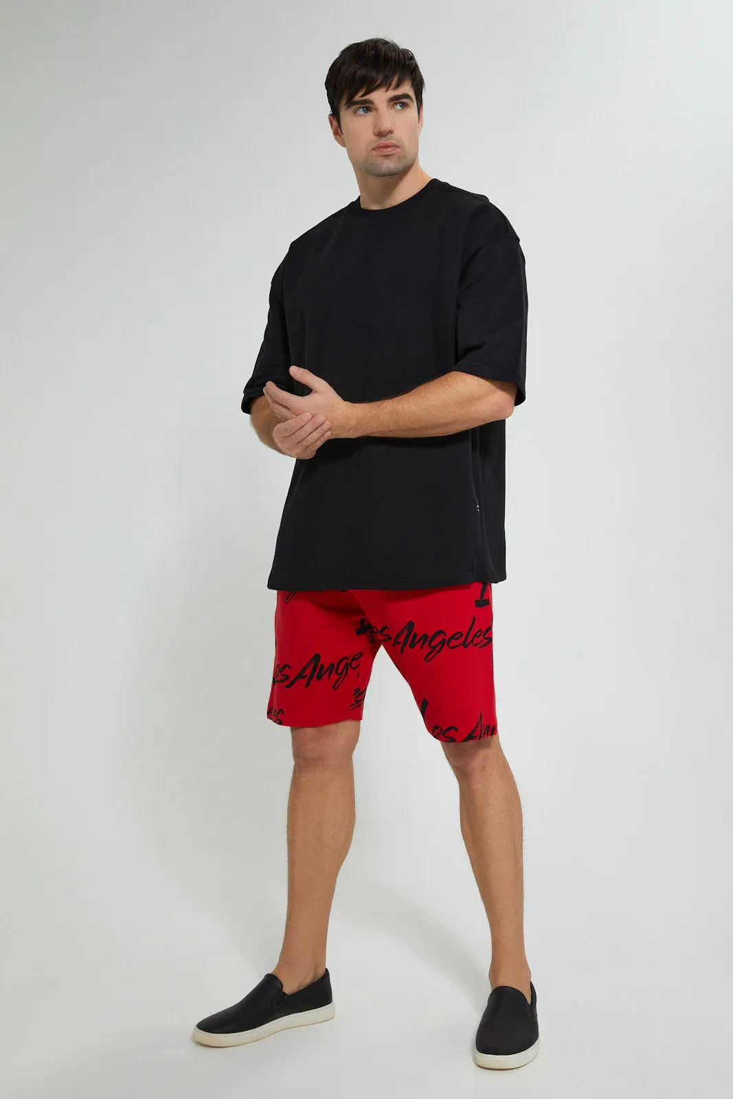 Red Printed Loungewear Short