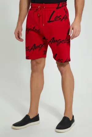 Red Printed Loungewear Short