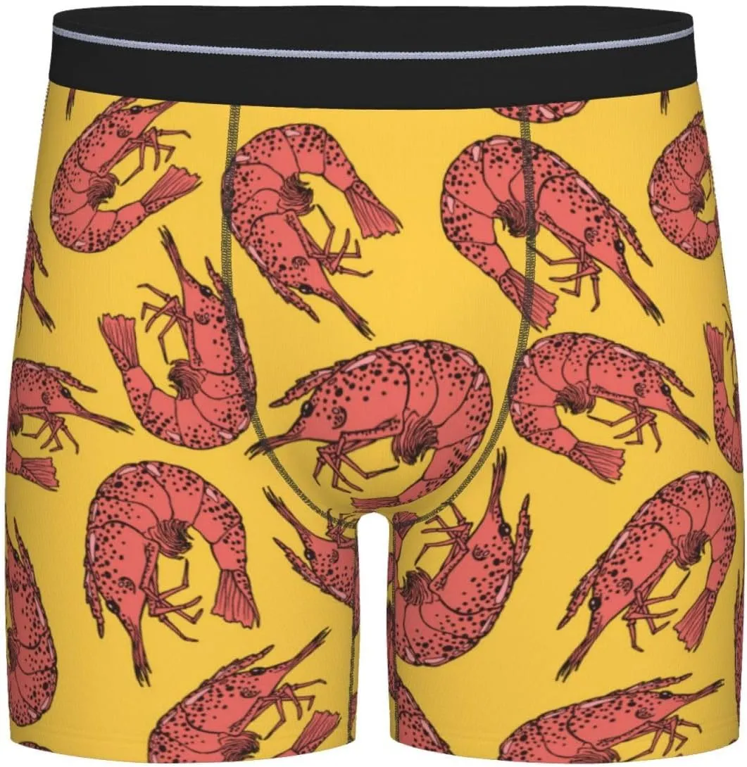 Red Shrimp Printed Yellow Mens Extended Underwear Length Boxer Briefs Comfort Breathable Underwear For Men