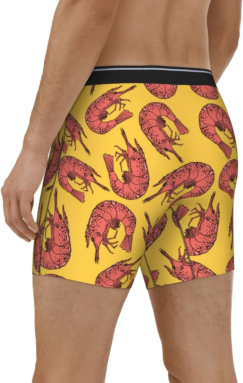 Red Shrimp Printed Yellow Mens Extended Underwear Length Boxer Briefs Comfort Breathable Underwear For Men