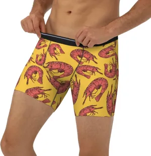 Red Shrimp Printed Yellow Mens Extended Underwear Length Boxer Briefs Comfort Breathable Underwear For Men