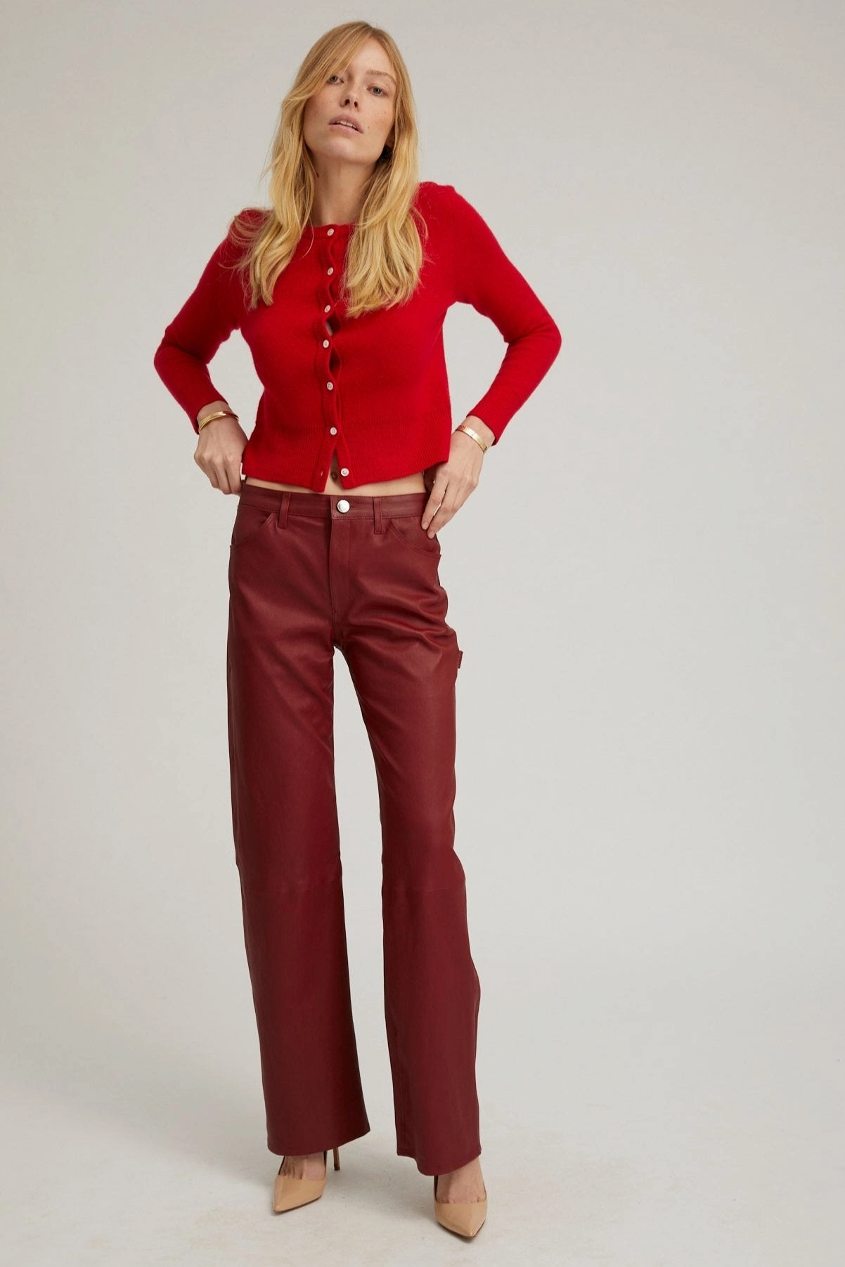Red Cashmere Baby Cardigan Weighted Hem Anti Bacterial Layer