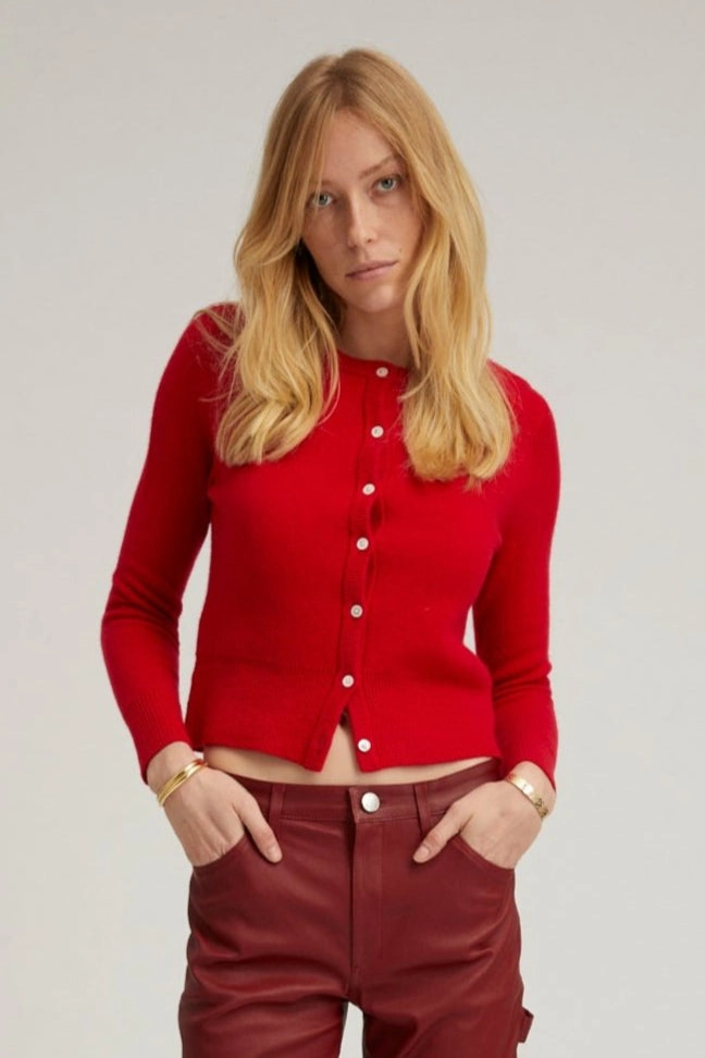 High Durability Material Red Cashmere Baby Cardigan
