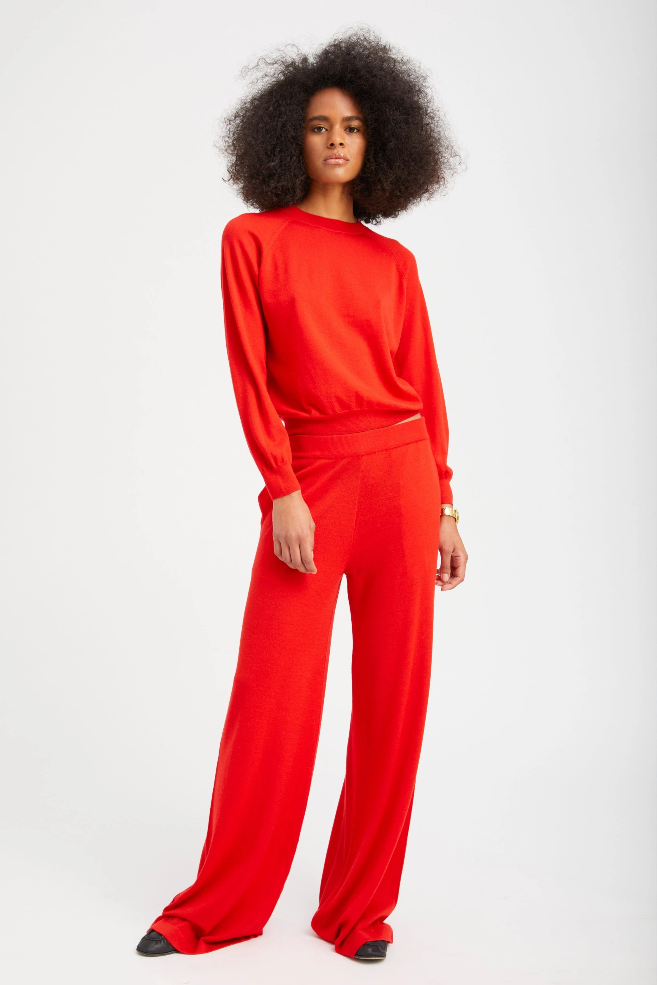 Anti Slip Waistband Cozy Comfort Red Cashmere Wide Leg Pants