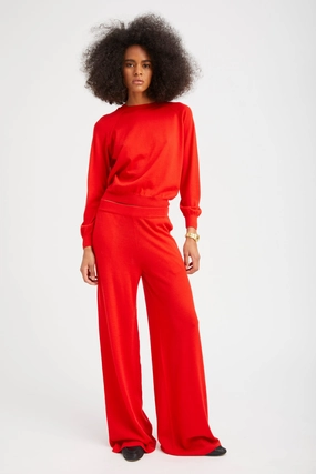 Red Cashmere Wide Leg Pants Comfortable Wear Easy Pack