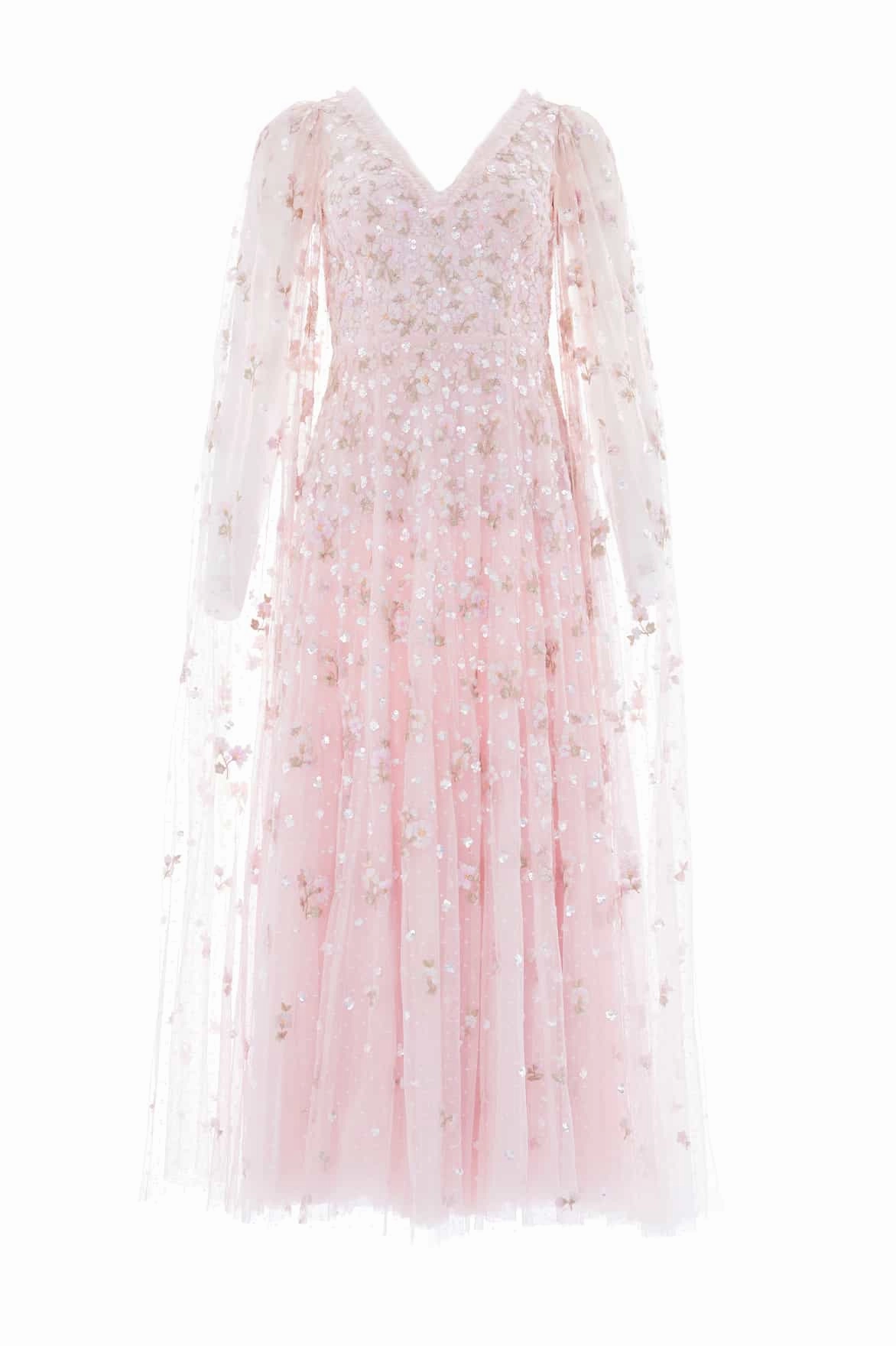 Dahlia Ditsy Ankle Gown Cap-Sleeve Velvet-Edge