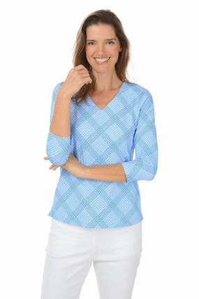 Anti Odor Treatment Diagonal Gingham Classic UPF50  V-Neck Top