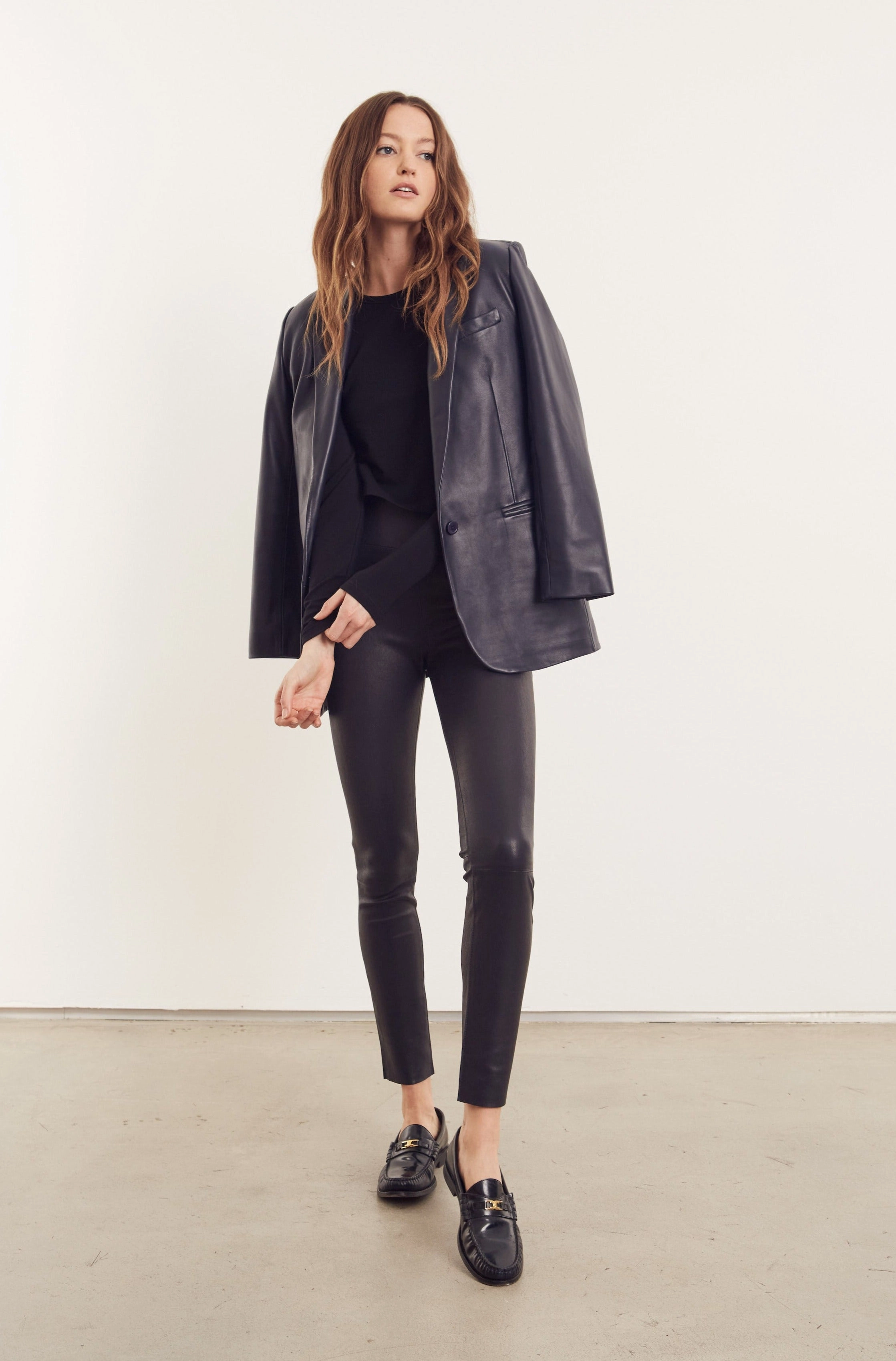 Noise Reduced Fastener System Cool Climate Navy Leather Blazer