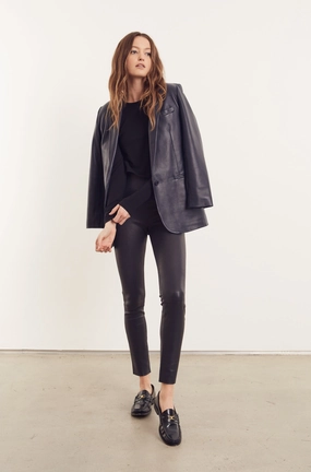 Noise Reduced Fastener System Cool Climate Navy Leather Blazer
