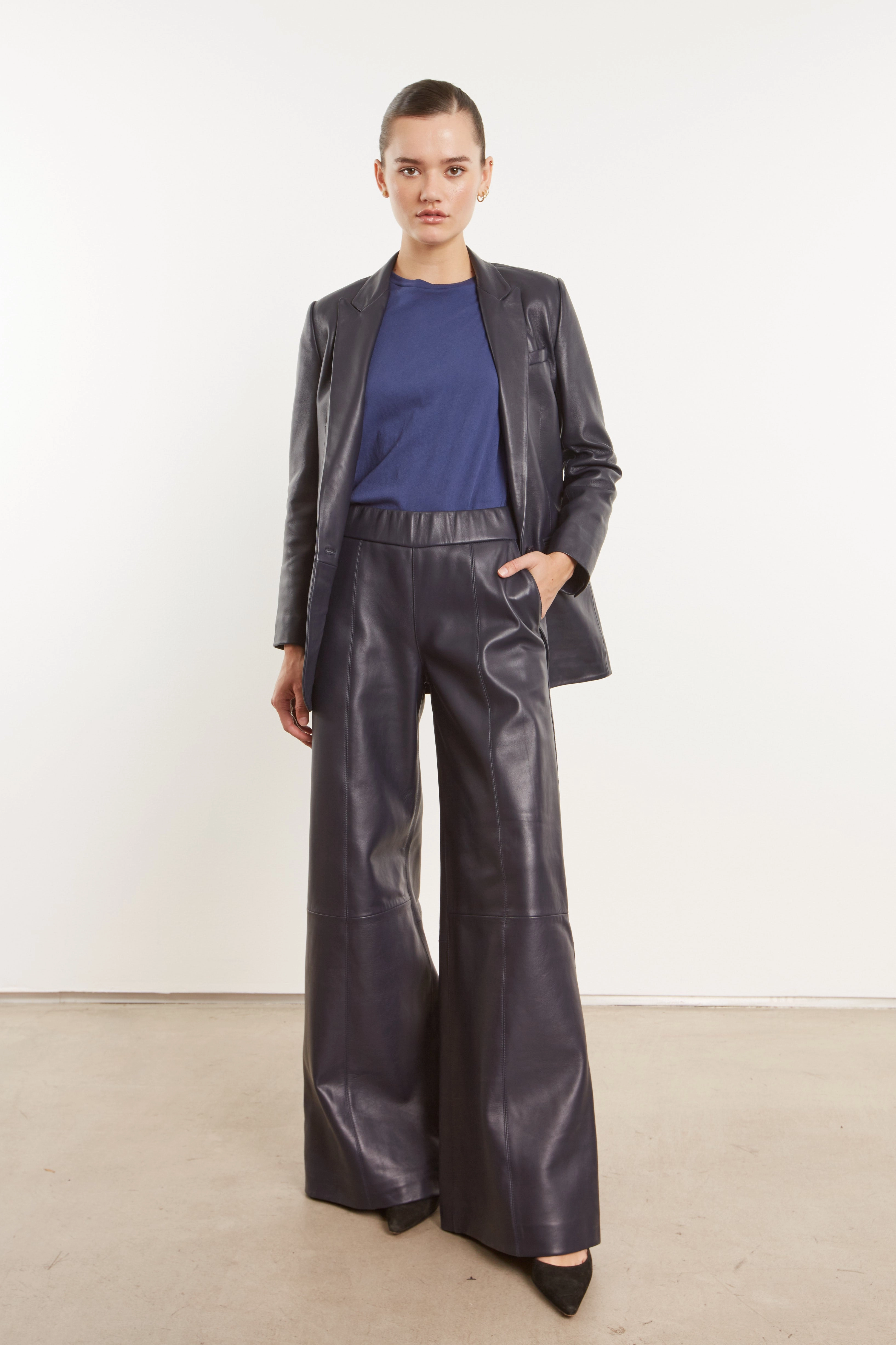 Navy Leather Blazer All Year