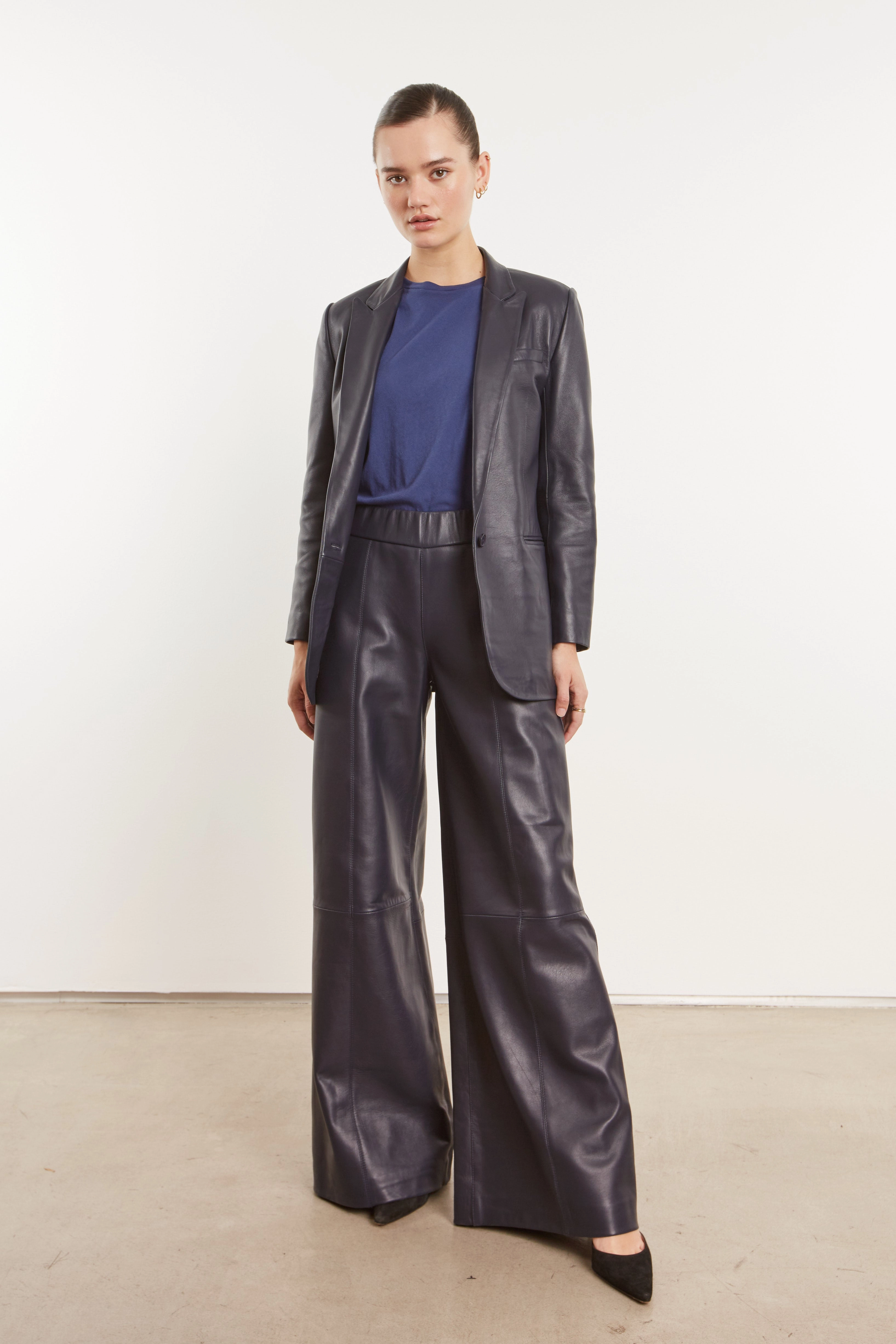 Trendy Must Have Navy Leather Blazer