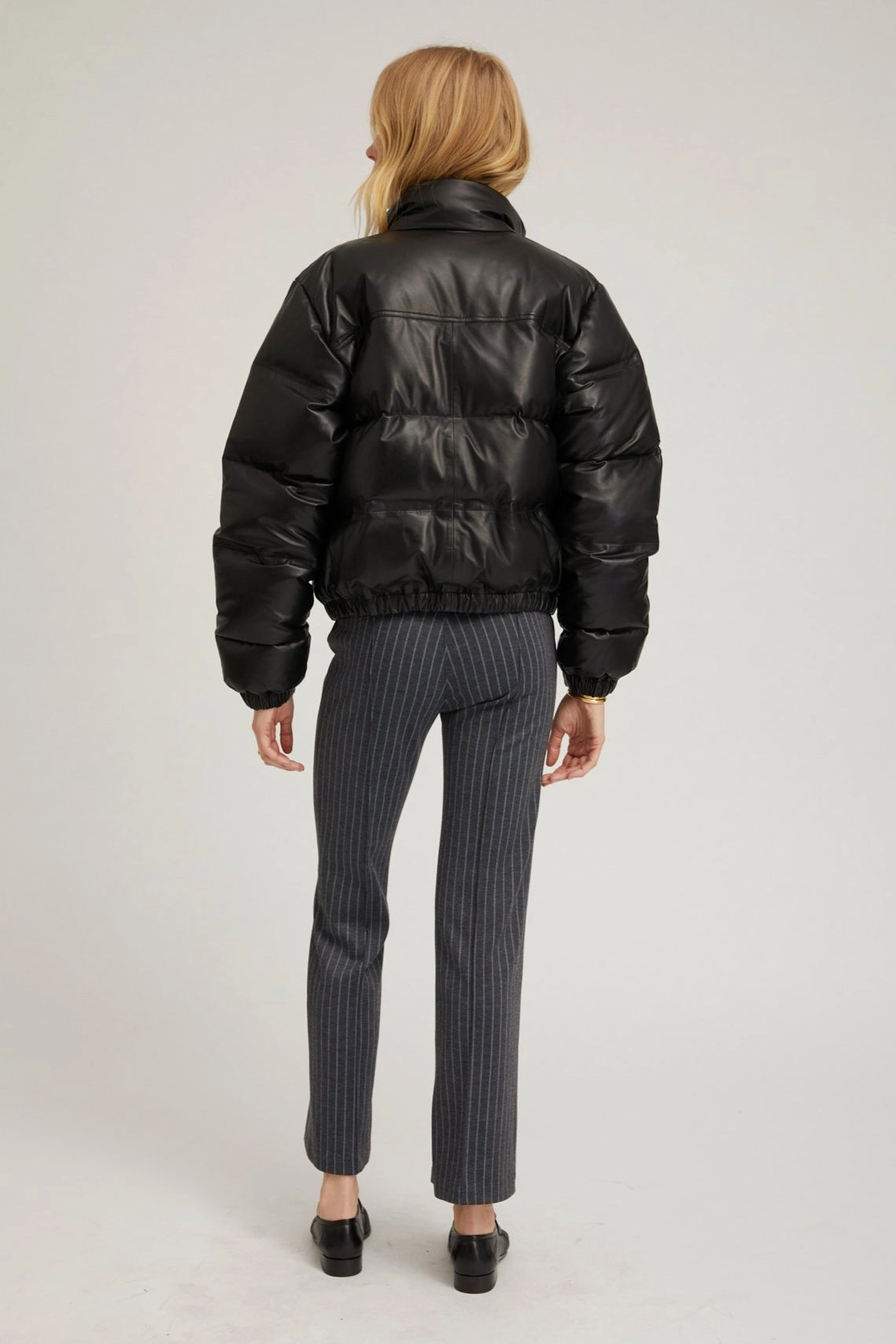 Insulated Core Technology Casual City Black Leather Puffer