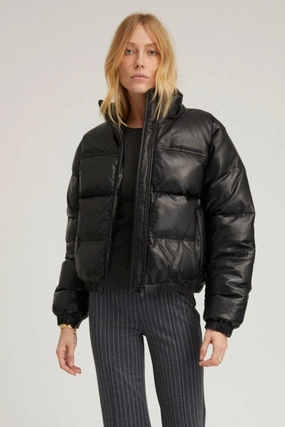 Black Leather Puffer Bonded Fabric