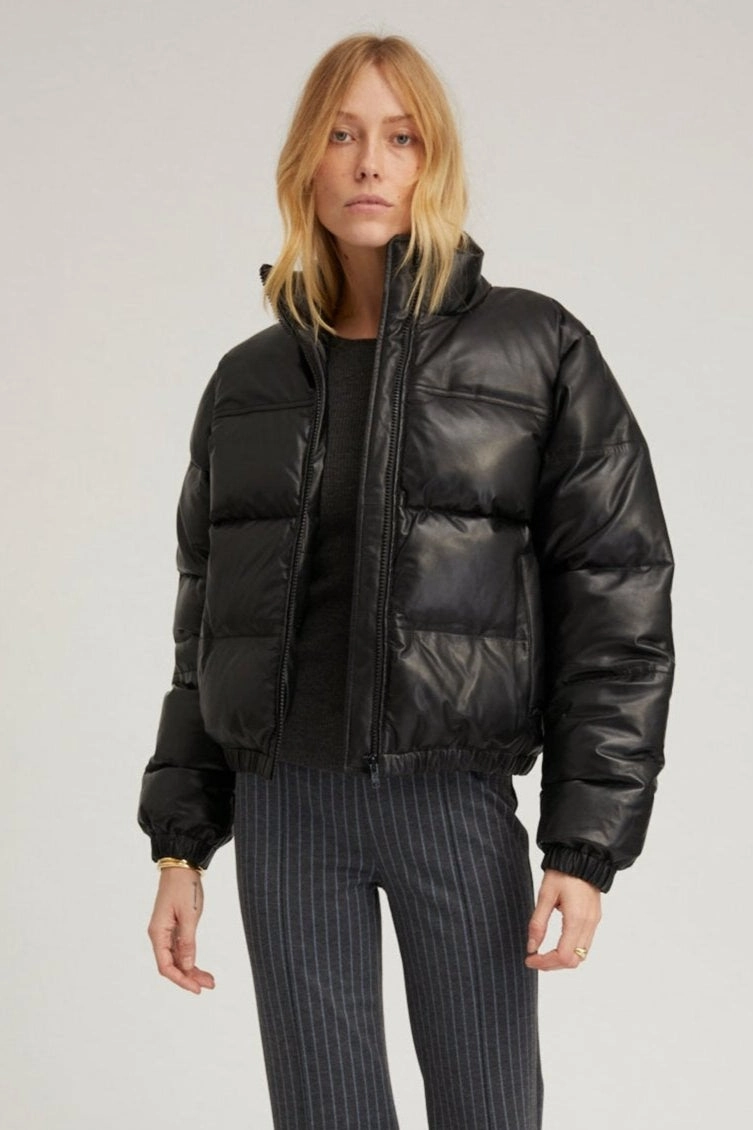 Black Leather Puffer Bonded Fabric