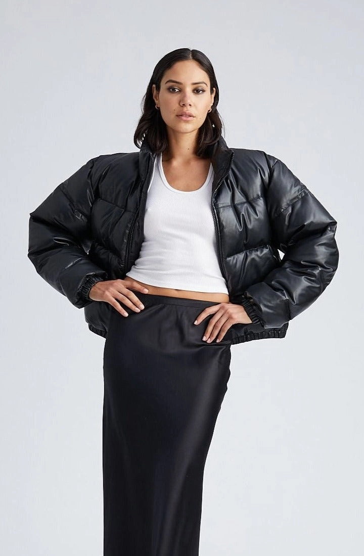 Black Leather Puffer elastic waistband