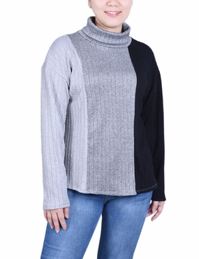 Long Sleeve Colorblocked Top Metallic Fiber Blend