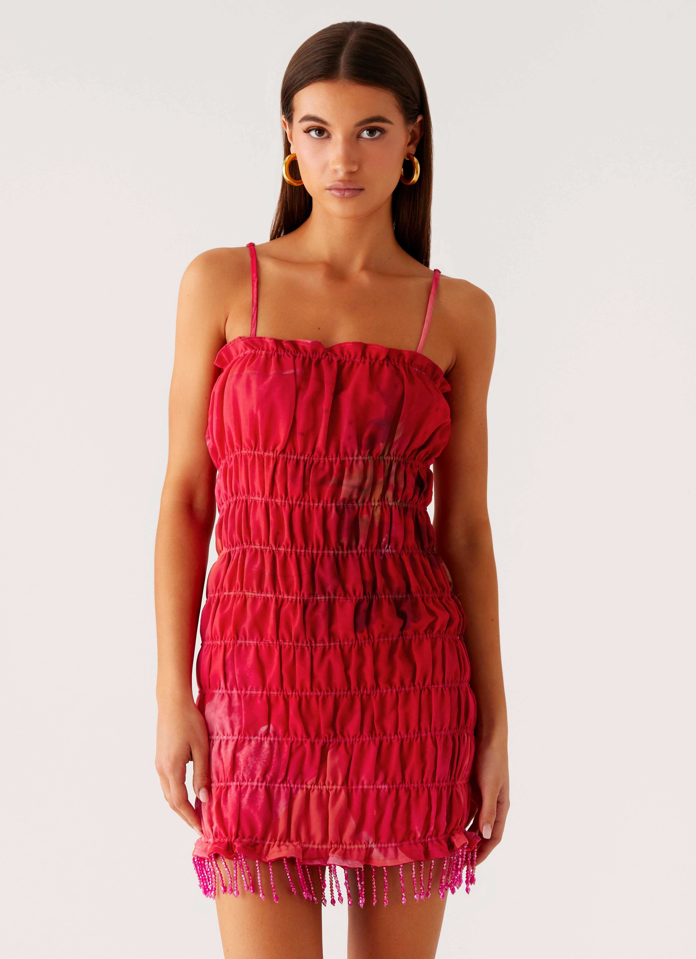 Polite Color summer look Refresh Me Chiffon Mini Dress - Peach Watermelon Flower