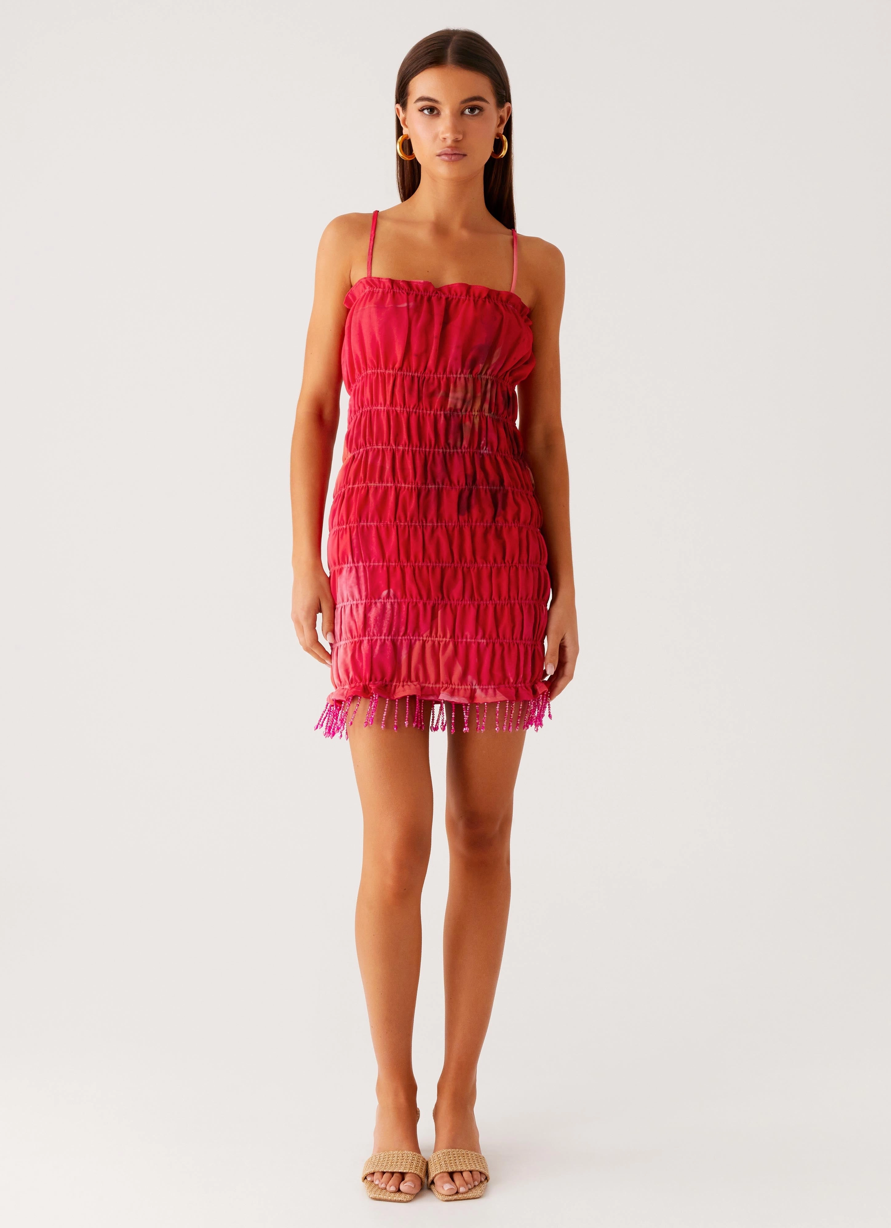 Refresh Me Chiffon Mini Dress - Peach Watermelon Flower Slim Touch
