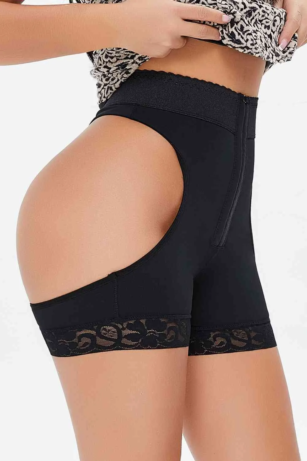 Regular and Plus Size Cutout Hook-and-Eye Shaping Shorts