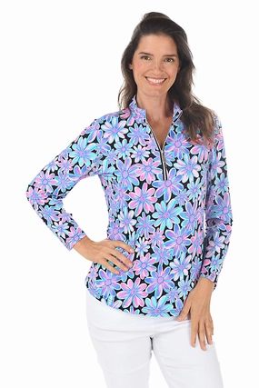 Stylish Jacket FlexibleLayeredConstruction Bright Bouquet Cooling UPF50  Mock Neck Top