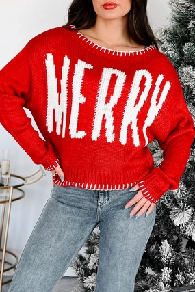 "Merry" As Can Be Holiday Sweater (Red) FadeResistant