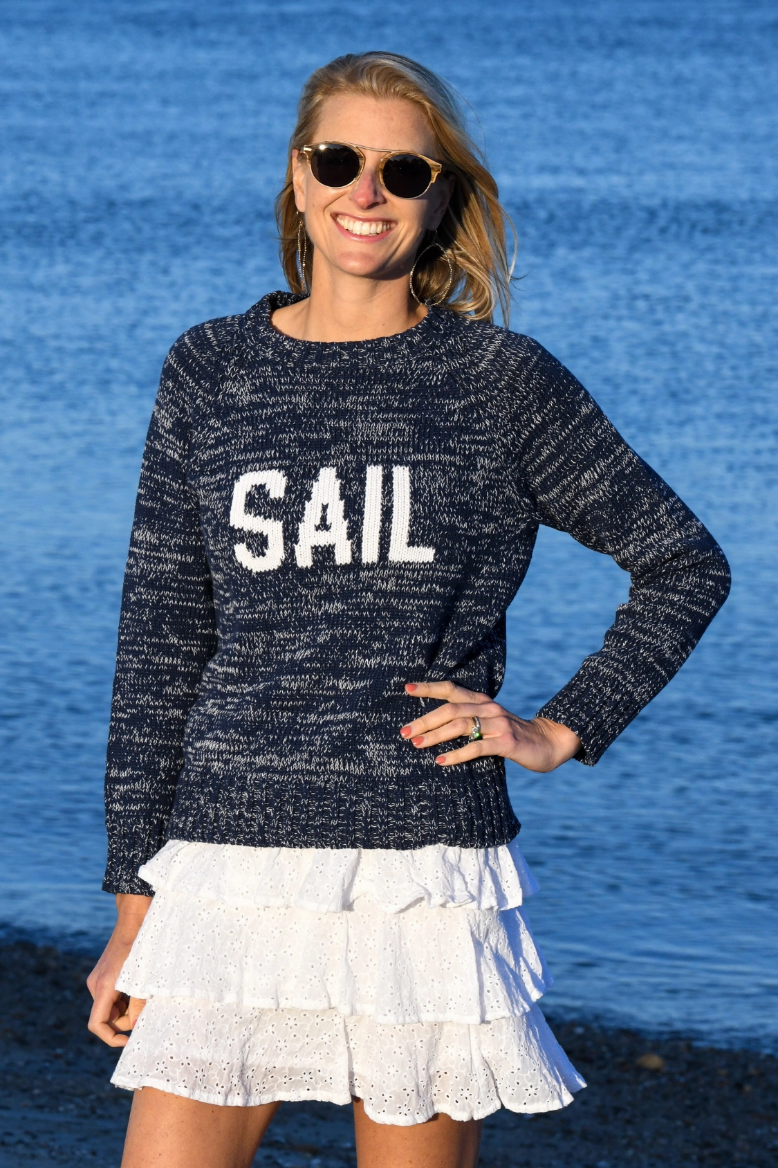 Sail Sweater / Navy WrinkleFree Weave MeshVentilation