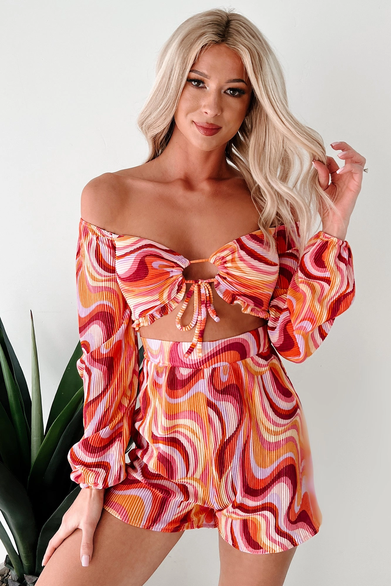 Moisture Lock Technology Breathable wear Dance The Night Away Pleated Long Sleeve Romper (Pink/Multi)