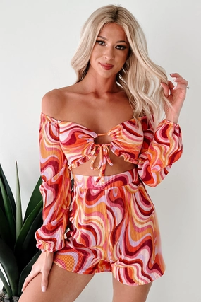 Moisture Lock Technology Breathable wear Dance The Night Away Pleated Long Sleeve Romper (Pink/Multi)