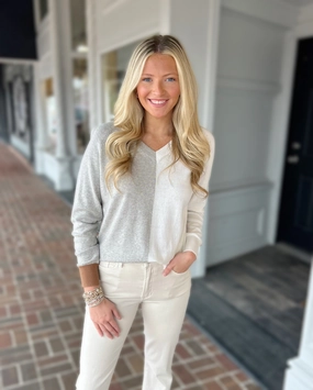 Varied Stripe V-Neck Sweater in Marl MultiFunctional Pocket Placement