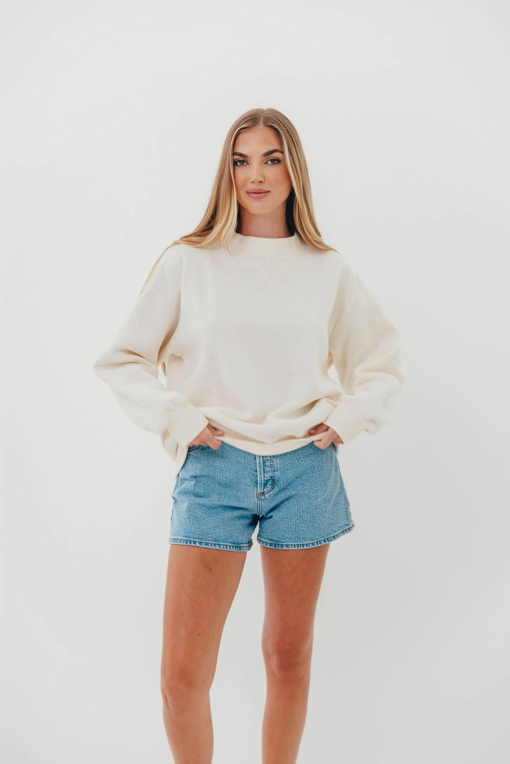 Reinforced Buttonholes Scout Wide Neck Fleece Sweatshirt in Cream