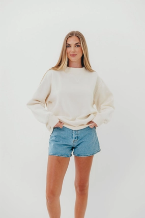 Multi Way Adjustable Fit Fashionable Style Scout Wide Neck Fleece Sweatshirt in Cream