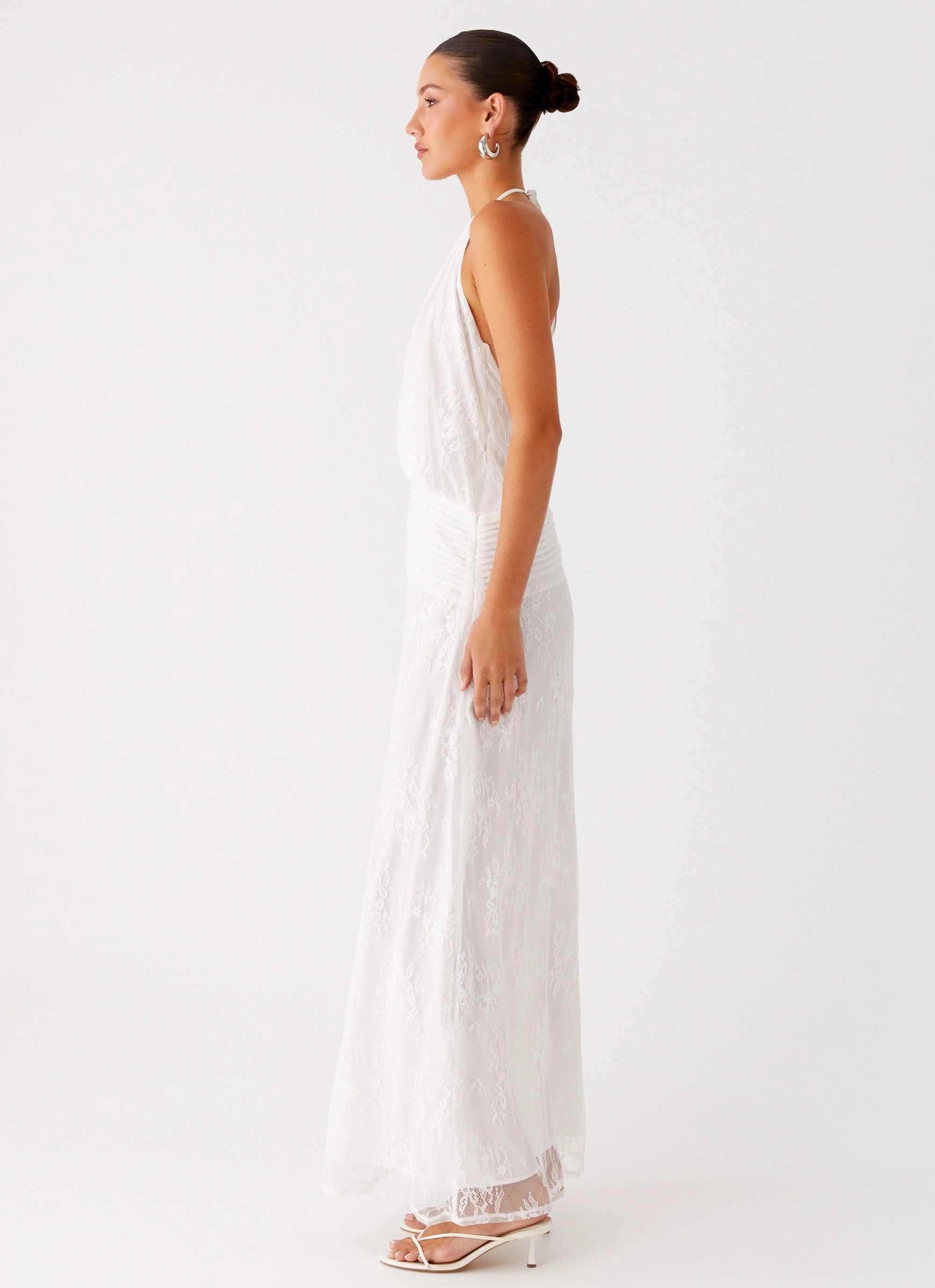 Reinhart Halter Maxi Dress - White Side Slit Artistic Vibe