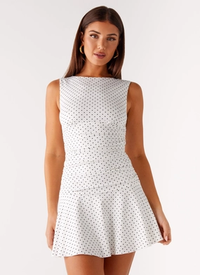 Coral Soft Lounge Mode Kelda Mini Dress - White Polka Dot