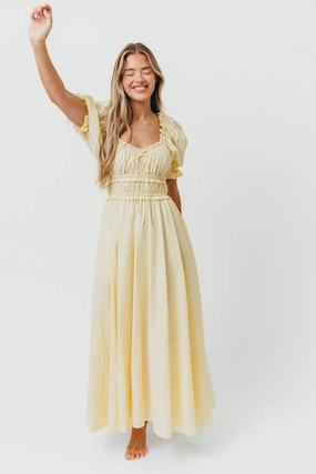 Premium Material Travel-Pack Sydnee Cotton Maxi Dress in Butter Yellow - Bump Friendly