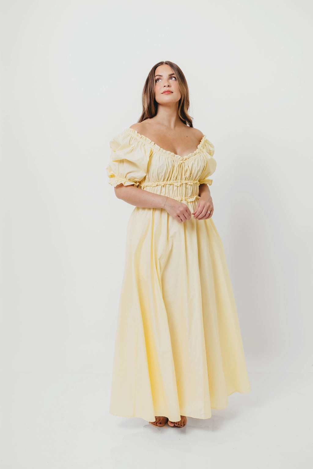 Breathable Material Snap-Closure Sydnee Cotton Maxi Dress in Butter Yellow - Bump Friendly
