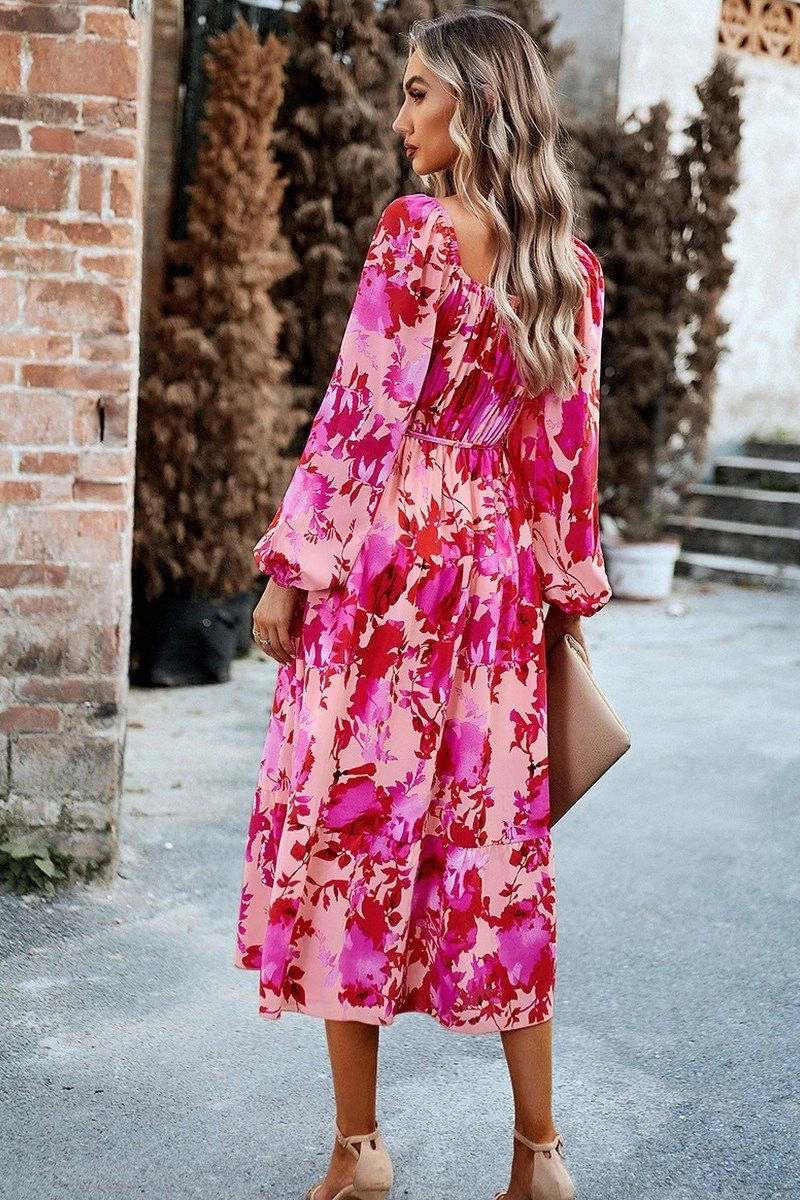 WOMEN FLORAL PATTERN SQUARE NECK MAXI DRESS Perfect Wear