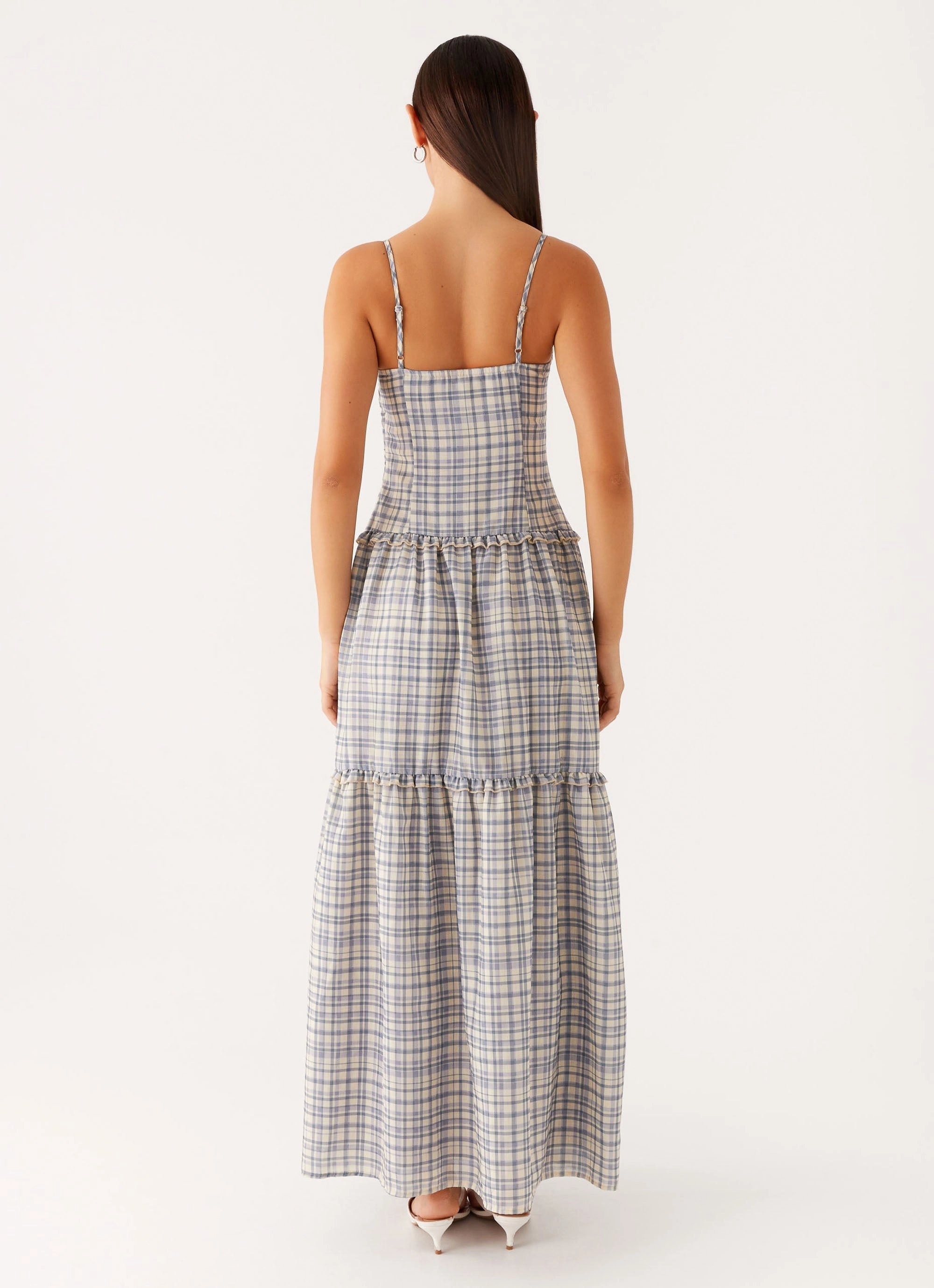 Recycled-Material ConvertibleNeckline Hermie Midi Dress - Check