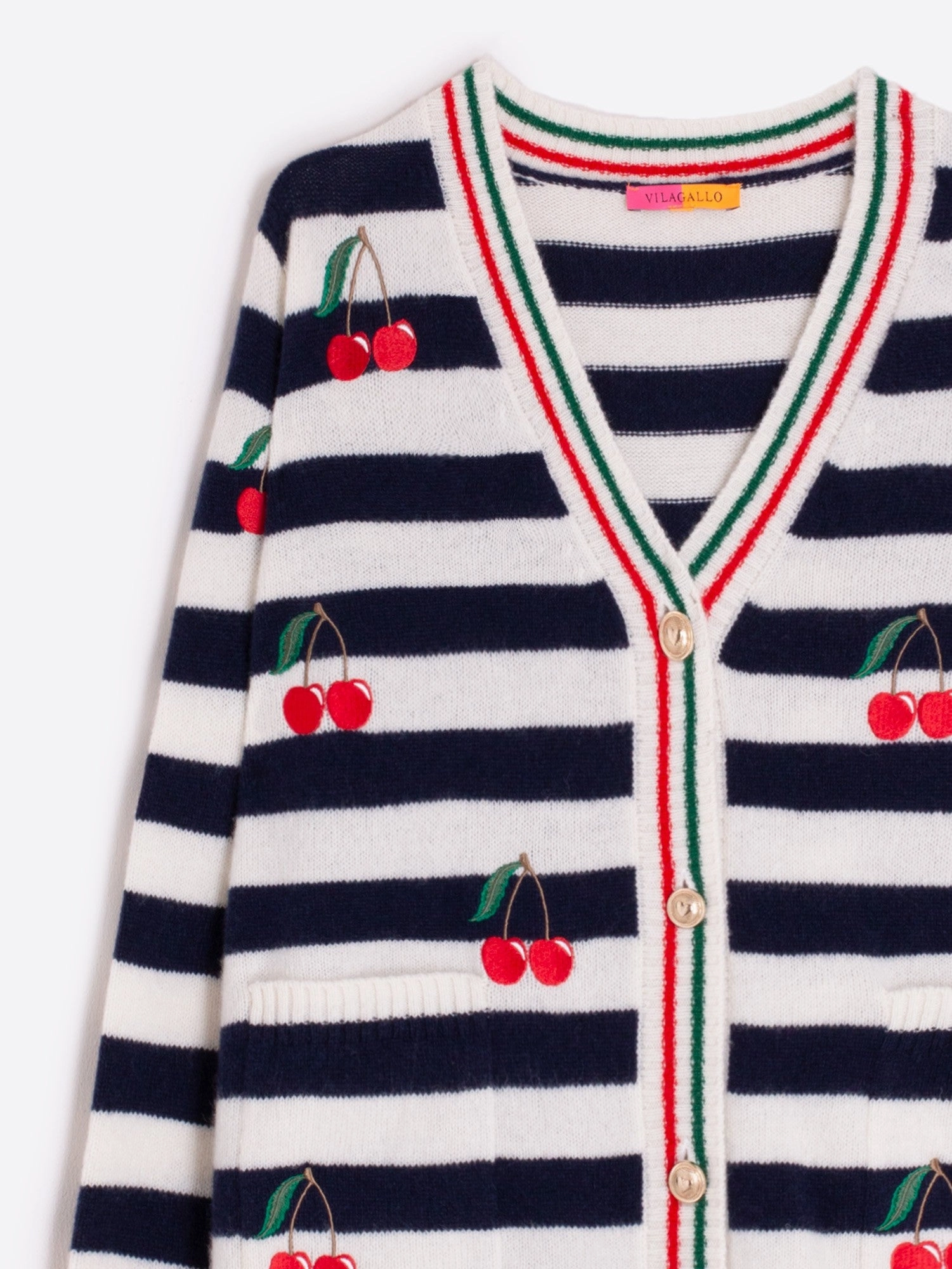 High Neckline CHERRY EMBROIDERED CARDI