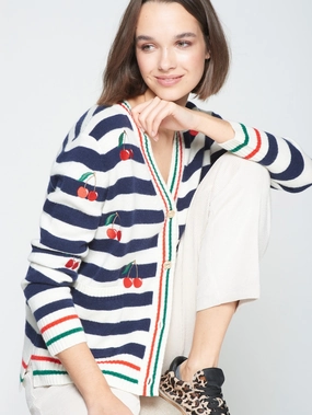 CHERRY EMBROIDERED CARDI NonIrritatingStitching Eco Friendly Dye Process
