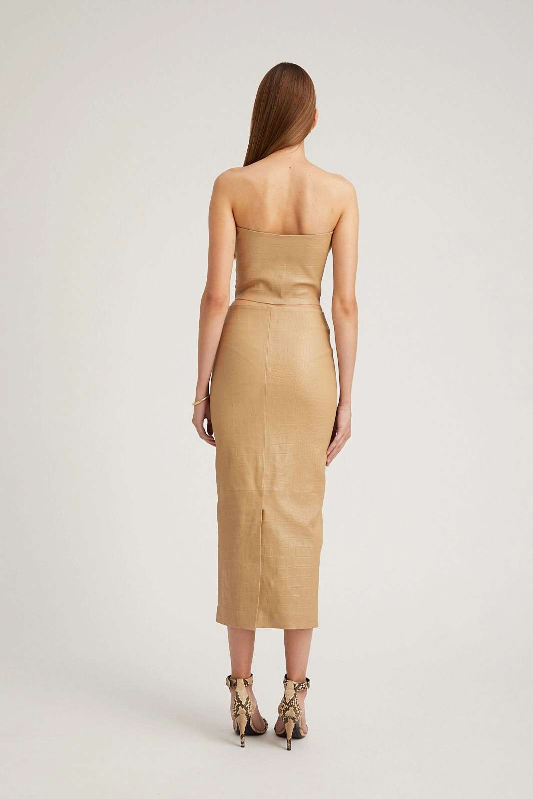 Roll Up Hem Fashion Combo Sahara Embossed Leather Tube Skirt
