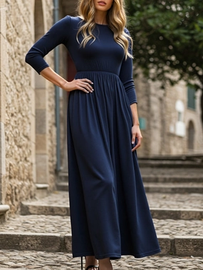 HIGH-WAISTED A-LINE LONG DRESS Weekend Edge Outfit Core