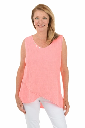 SoftFeel Fabric Bubble Gauze Asymmetrical Sleeveless Blouse