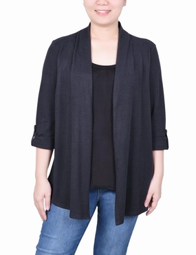 Petite 3/4 Sleeve Two In One Top Relaxed Tank MultiPocket Design