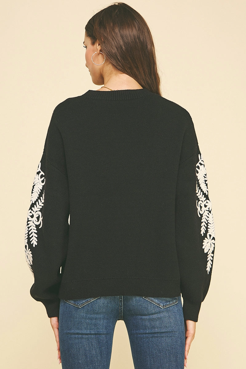 AbrasionResistantEdging Black Sleeve Detail Knit Sweater