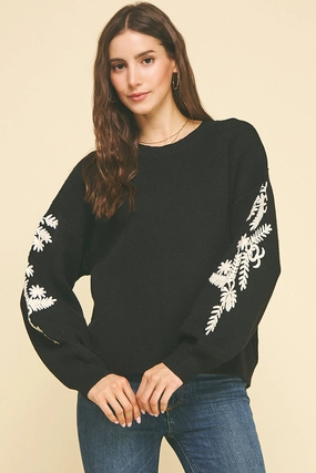 Black Sleeve Detail Knit Sweater Airflow Mesh Insert