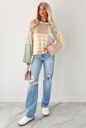 Bamboo Fiber Fabric Reinforced Stress Points Homebody Era Colorblock Sweater Top (Yellow)