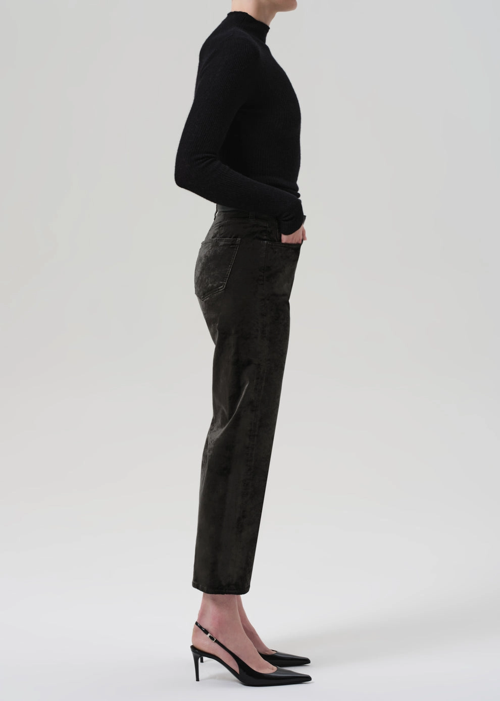 Delfina High Rise Straight Velvet in Olive Leaf Standard Piece