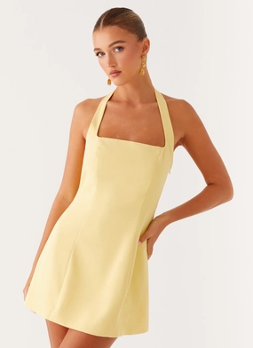 Timeless Trend Curvy Glam Remi Halter Mini Dress - Yellow