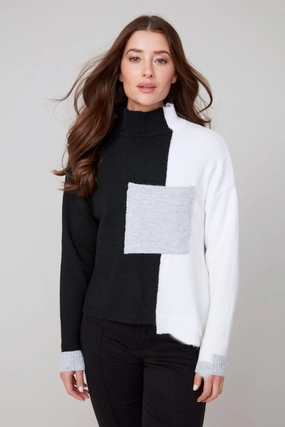 Renuar Contrast Black Sweater Airflow Optimized Weave VNeckline
