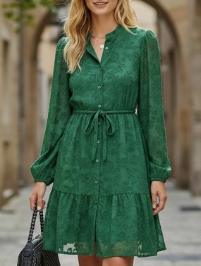 Retro style lace long sleeve puff sleeve dress Soft Movement Relaxed Layer